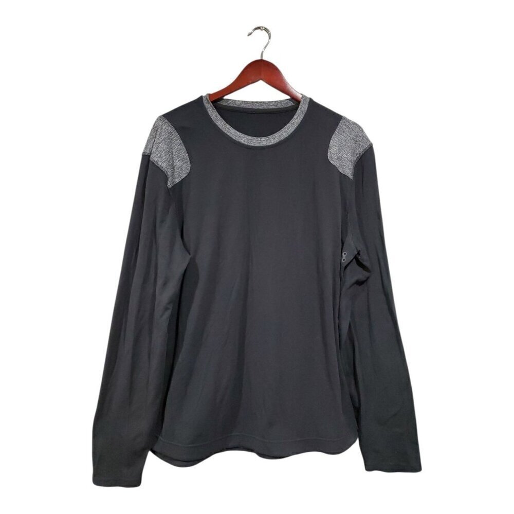 Lululemon Mens Sprint Long Sleeve Black Top Stretch Gray Elbow Patch